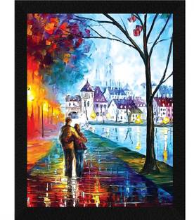 ArtX Romantic Couple Holding Hands Oil Painting Digital Reprint Framed Painting Ink 13.5 inch x 10.5 inch Painting