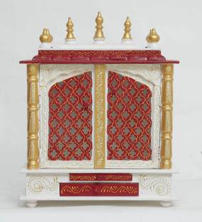 Marusthalee Home Wood Temple with light Solid Wood Home Temple