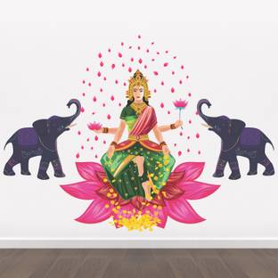 StickMe 135 cm Gorgeous - Goddess - Lakshmi - With Elephant - Laxmi - Gajalakshmi - Decorative - Creative - Colorful - Wall Sticker-SM806 Self Adhesive Sticker