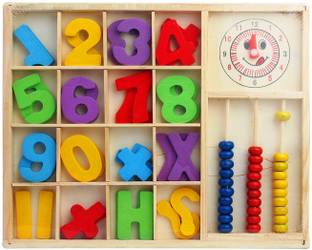 Baccha Party Computation Study Box Wooden Toy with Alphabets , Letters , Abacus and Clock |for Children Age 3+