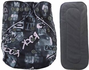 BABYMOON (Set of 2) 1 Cloth Diaper with 5Layer Charcoal Bamboo Insert Premium Adjustable Reusable Cloth Diaper Nappie
