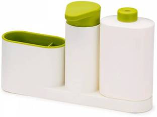 Oxfo 3-Piece Sink Tidy Set Household Items - 2 Containers and A Sponge Brush Holder Plastic Bathroom Set