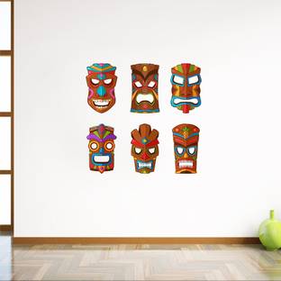 Decal O Decal 45 cm African Tribal Masks Wall Stickers (PVC Vinyl,Multicolour) Self Adhesive Sticker