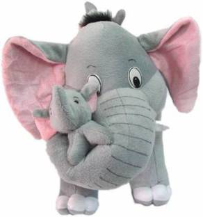 RSS SOFT TOYS I love Mother elephant with one babies - 32 cm Hight 46cm wirth (Grey)  - 32 cm