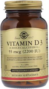 Solgar Vitamin D3 (Cholecalciferol), 55 mcg (2,200 IU), 100 Vegetable Capsules