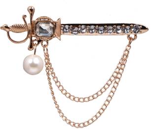 Adorn Golden Crystal Rhinestone Sword Chain Brooch For Men Brooch