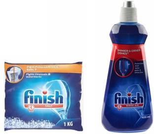 Finish Dishwashing Rinse Aid Regular 400ml And Dishwashing Salt 1Kg Combo Dishwashing Detergent