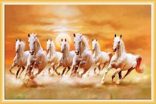 'vastu Poster'' White 7 Horse vastu Painting, beautiful Seven Horse Running At Sunrise, Wall poster, Wall Painting, Washable canvas Poster, Natural print painting, Home Decor, Office Décor Canvas Art