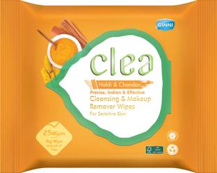 Clea Cleansing & Makeup Remover Wipes (Haldi & Chandan) (25 Wipes per pack)(Big Wipe does job of Two)
