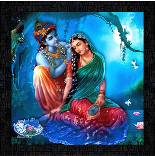 Poster N Frames Poster And Frame Radha Krishna Wall Poster | Living, Bedroom Decoration Item Digital Reprint 14 inch x 14 inch Painting
