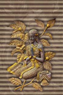 Masstone Praying Lady Modern Art Sparkle Coated Self Adhesive Painting Without Frame Digital Reprint 36 inch x 24 inch Painting