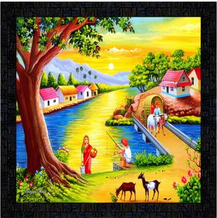 Poster N Frames Poster And Frame Hand Painted Landscape Scenery Poster |Wall Decoration Item Digital Reprint 14 inch x 14 inch Painting