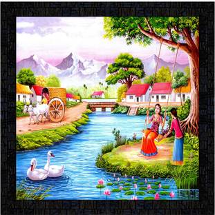 Poster N Frames Poster And Frame Hand Painted Landscape Scenery Poster |Wall Decoration Item Digital Reprint 14 inch x 14 inch Painting