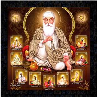 Poster N Frames Poster And Frame 10 Guru with Guru Nanak Poster | Best Gifting Option For Decor Digital Reprint 14 inch x 14 inch Painting