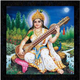 Poster N Frames framed poster of Saraswati Digital Reprint 14 inch x 14 inch Painting