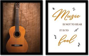Rainbow Arts Guitar Framed Painting | Poster For Living Room Bedroom And Home And Studio Decor With Glass Frame | Music Lover Wall Art Posters - Set Of 2 Digital Reprint 14 inch x 11 inch Painting