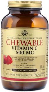 Solgar Chewable Vitamin C, Natural Cran-Raspberry Flavor, 500 mg, 90 Chewable Tablets