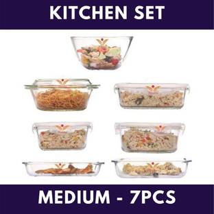 Femora Borosilicate Glass mixing bowl, casserole, square container, rectangular container, round container, square dish, rectangular dish Premium Kitchen Storage Medium Cookware Set