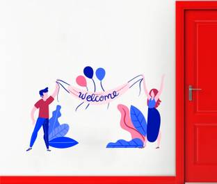 Decal O Decal 50 cm Welcome With Couples Wall Stickers (PVC Vinyl,Multicolour) Self Adhesive Sticker