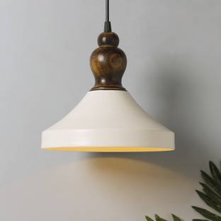 Homesake Metal Wood Pendant Light, White Metal Antique Black Hanging Ceiling Light, Bell Pendant Lamp Ceiling Lamp
