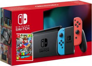 NINTENDO Switch with neon red and neon blue Joy?Con - Version 2 32 GB with Super Mario Odyssey