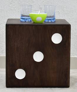 SamDecors Solid Wood 16"x16"x16" Cube/Dice Side Bar Table With White Holes To Keep Glasses (Lacquer Finish, Dark Walnut) Solid Wood Side Table