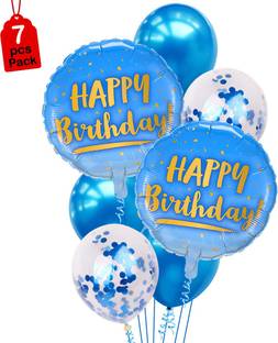 Party Propz 7 Pcs Happy Birthday Printed Balloons Combo Set for Boys Birthday Decoration/Birthday Party Supplies for Boys
