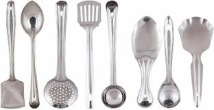 Mohini steels Kitchen Serving and Cooking Utensil Tools Ladles Set Ss Kitchen Tool Stand Set of 8 Pcs Kitchen Tool Set