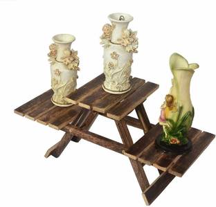 CART OF CRAFTS Wooden Multipurpose Living Room Side Folding Stand/Stool with 3 Decks (Brown) Stool