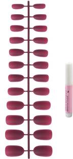 Charmy Red Matte False Finger Nails with Glue Berry Red