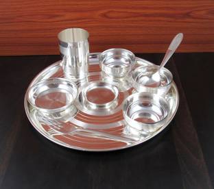 GoldGiftIdeas Pack of 9 Silver Plated 12 Inch Silver Plated Complete Dinner Set, Gift Special Dinner Set