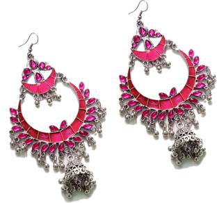 Shining Angel Afghani Tribal Sliver Pink jhumki Oxidized Earrings for Women and Girls Alloy Drops & Danglers, Chandbali Earring