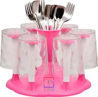 TDO Stylish Spoon Organiser for and Cutlery Stand Made Stainless and Virgin PINK Plastic Glass Holder, Utility Rack