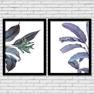 Nature Theme Modern Art Framed Poster For Living Room Bedroom Home Décor| Leaf Design Framed Painting Poster| Set of 2 Paper Print