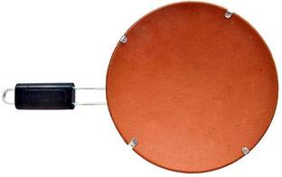 B S NATURAL Clay Handmade Roti Tawa with Handle, Brown, 9 Inch Cookware Set