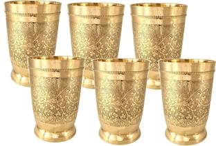 M&V CRAFT PURE (Pack of 6) BRASS GLASS SET SET OF 6 AND 300 ML Glass Set Water/Juice Glass