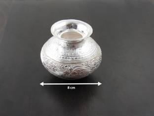 GoldGiftIdeas Nakshi Pooja Kalash (Lota), Pooja Thali Set (8*8 cm) Silver Plated Kalash
