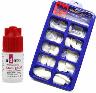 SellRider Imported Shining Artificial Fake Off White Nails 100 Tips for Personal and Professional Use with Glue Off White white