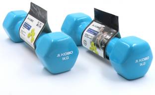 KOBO Vinyl Coated Iron Grippy Weights for Strength Training (1 Kg x 2 = 2 Kg) (Pair) Fixed Weight Dumbbell
