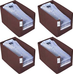 KUBER INDUSTRIES Shirt Stacker Designer 4 Piece Non Woven Shirt Stacker Wardrobe Organizer Set, Brown-CTKTC31838 CTKTC031838