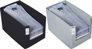 KUBER INDUSTRIES Shirt Stacker Designer 2 Piece Non Woven Shirt Stacker Wardrobe Organizer Set, Black And Grey-CTKTC31855 CTKTC031855