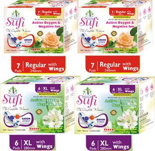 सूफी द कम्प्लीट वुमन अनियन सैनिटरी पैड्स। रेगुलर साइज़ (L) 240 MM (2 बॉक्स), XL साइज़ 280 MM (2 बॉक्स) सैनिटरी पैड