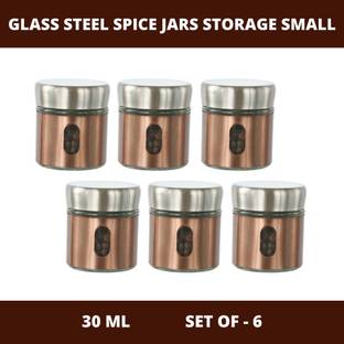 फेस्टडेको Clear Glass Steel Spice Jar Storage Small Jars for Kitchen 6 पीस स्पाइस सेट