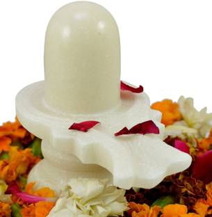 Shiv Hand Crafted Natural Marble Stone Shiva Lingam Shiv Ling Idol Murti, (White) Decorative Showpiece  -  8 cm