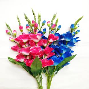 artificial hub Gladiolus Bouquet Bunch Pink, Blue Orchids Artificial Flower