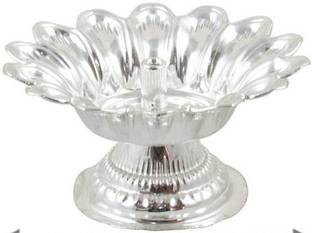 GoldGiftIdeas Silver Plated Lotus Diya Pooja Thali Set Silver Plated Table Diya