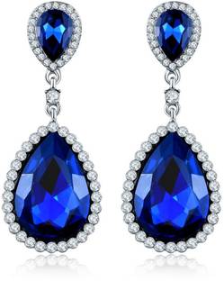 YELLOW CHIMES Beautiful Blue Crystal Party Wear Drop Earrings For Women Crystal Copper Drops & Danglers