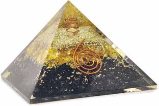 Orgonite Shop Orgone Pyramid Black Tourmaline Crystal Pyramid for Emf Protection Energy Generator Yellow Onyx Healing Crystal Orgonite Pyramids for Chakra Meditation Decorative Showpiece  -  6 cm