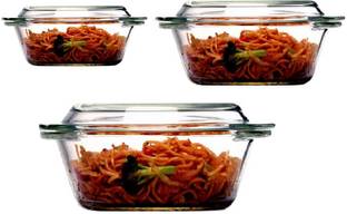 फेस्टडेको Borosilcate Glass Round Microwave Safe 700 ML, 1000 ML, 1550 ML 3 का पैक सर्व कैसरोल