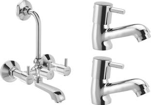 CERA - Combo Wall Mixer with Bend Pipe for Overhaed shower with Pillar Tap(Set of 2 Pillar Tap) (Wash basin Tap) Pillar Tap Faucet